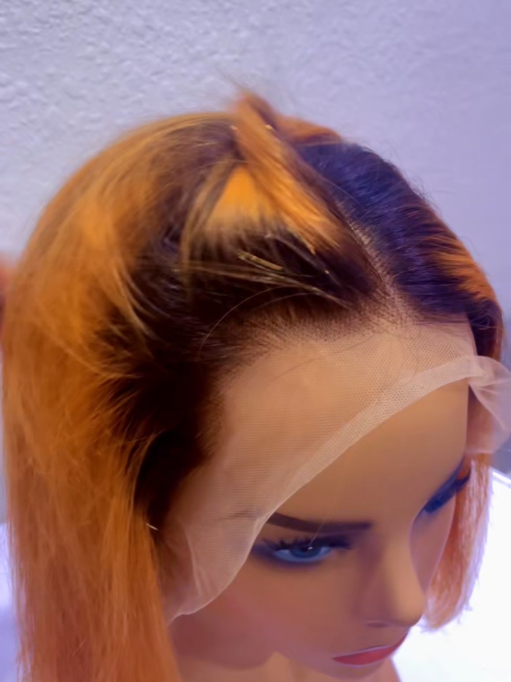 Vibrant Orange Lace Front Wig with Natural Dark Roots - Women Hair Wig